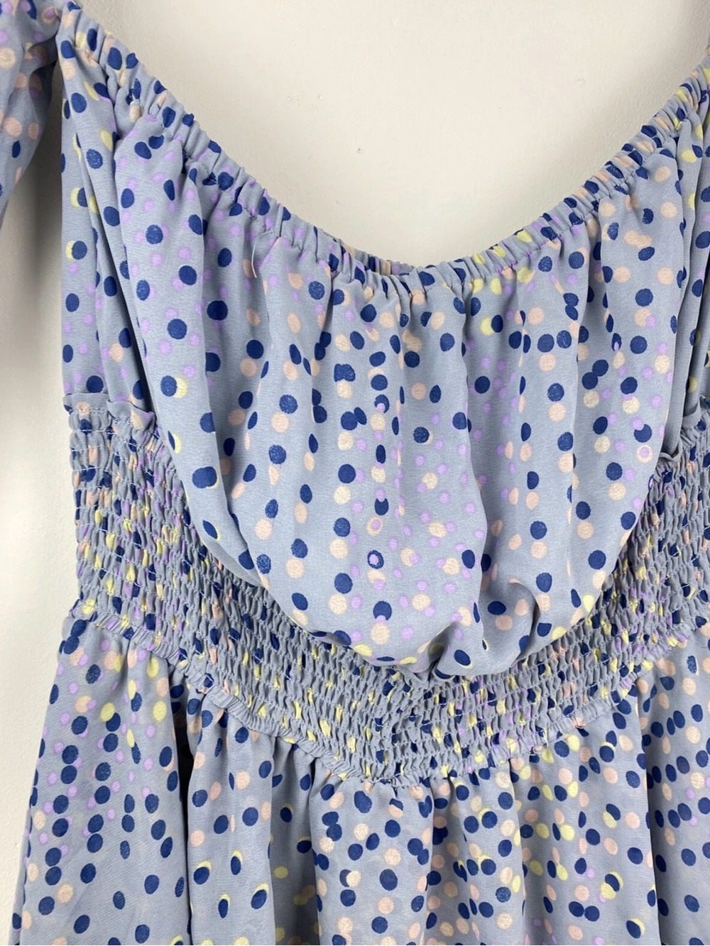 Truth NYC size 2X Women’s Blue Pink Green Polka Dot Off Shoulder Dress NWT - Picture 3 of 4